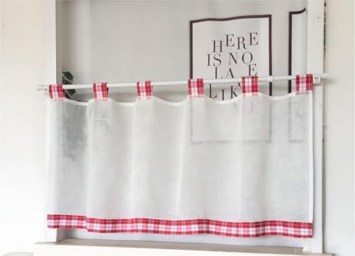 Vordesack Leinenoptik Scheibengardine mit Schlaufen Kurzstore Unifarbig Kleinfenster Kurzstore Küchengardine 1 Stück Rot HxB 45x120cm
