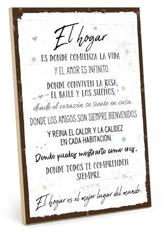 TypeStoff Cartel de madera sobre la familia y el hogar con la frase - El hogar es el mejor lugar del mundo - en estética vintage para regalar o decorar - HS-00429-ES