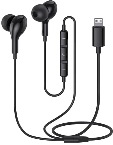 Wired Lightning Magnetic Earbuds Soft Headphones for iPhone, MFi Certified Headphones In-Ear Noise Isolating with Microphone Controller Earphones for iPhone 11/12/13/14 Pro Max X XS XR 8P (Black)