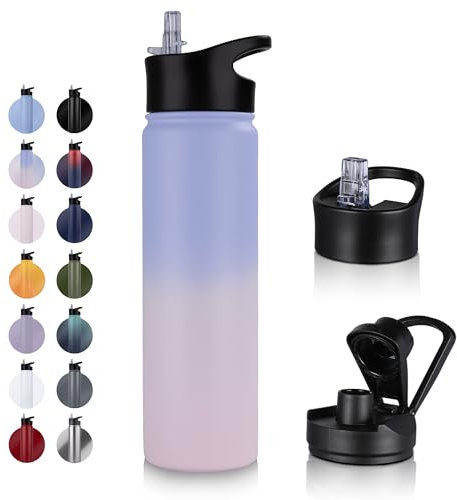 UMBFUN Insulated Water Bottle - 750ml 2 Lids (Straw Lid and Spout Lid) - with Straw,Stainless Steel Double-Walled Insulated Vacuum Leakproof,BPA Free,Drink Flask for Travel Sports Gym Camping Hiking