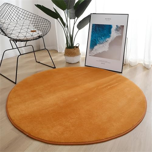 Hearda Teppich Rund, Reppich Schlafzimmer, Einfarbiges Korallenfleece Innenbereich Runder Teppich, Waschbarer rutschfest Teppich, fürs Wohnzimmer, Kinderzimmer, Büro (60cm,Orange)