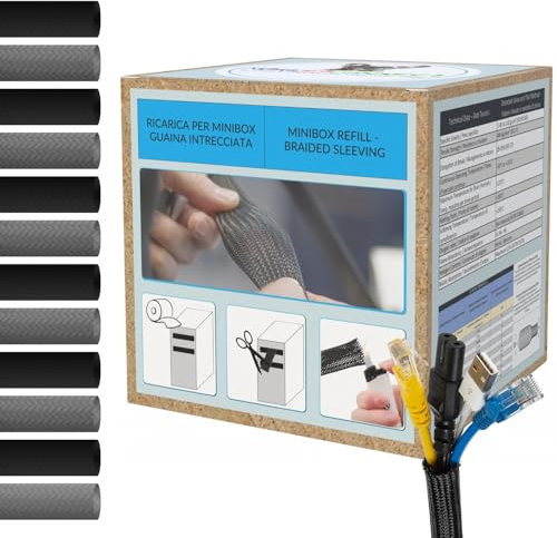 MarketConnect® Gaine Câbles Expansible Ø 25mm, L 5m x4 (20m au total) • Range et Cache les Câbles • Idéal pour Bureau et TV • NOIR • KIT DE RECHARGE 4 PIÈCES