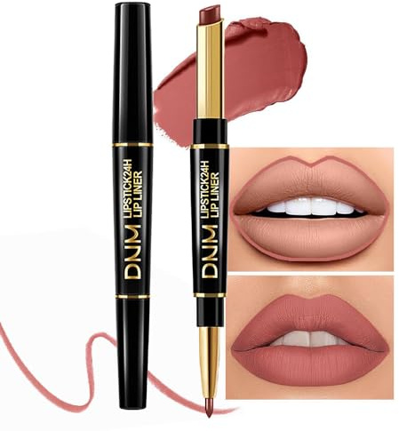 2 in 1 Combination of Matte Lipstick and Lip Liner Pencil, DNM Metallic Double Tip, Lipstick, Lip Gloss, Waterproof Lipstick
