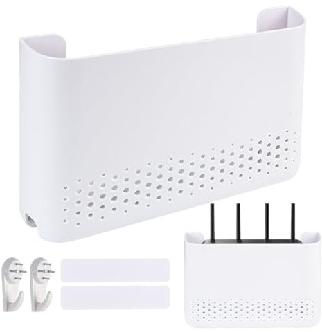 Trendecor Router Box, Router Ocultar 25 x 5 x 17 cm WiFi Router Caja de almacenamiento de pared colgante de pared TV cable esconder caja para decoración del hogar Router Cable organizador caja blanca