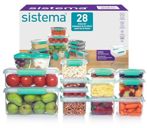 Sistema Recipientes herméticos para alimentos KLIP IT | Recipientes herméticos y apilables para comidas preparadas | Fiambreras escolares y táperes pequeños | 28 unidades (14 recipientes y sus tapas)