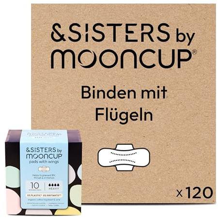 &SISTERS by Mooncup® Assorbenti Flusso Profondo con Ali, 100% Cotone Biologico, 120 Assorbenti