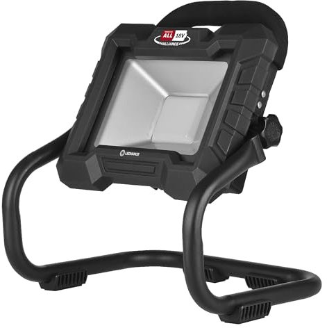 LEDVANCE Arbeitsleuchte mit schwenkbarem Kopf, batteriebetrieben, kompatibel mit Power for all Alliance, 3-stufig dimmbar, 15 W, 1300 lm, 6500 K, 840 kaltes Tageslicht, schwarzes Aluminium, IP20