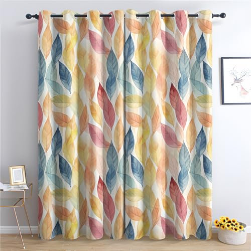 Generisch Vorhänge Buntes Pflanzenblatt, Vorhang Blickdicht mit Ösen, Verdunklungsvorhänge Thermovorhang Fenster Gardinen Schlafzimmer Wohnzimmer, Blackout Curtain, 2er Set H 175 x B 140 cm