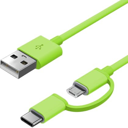 2 in 1 USB Charger Cable Compatible with Kindle Paperwhite, Kindle Fire Tablet, eReaders, Tablets, Samsung Galaxy & Android Phones, Micro USB to USB-C Fast Charging Cable (Green/1m)