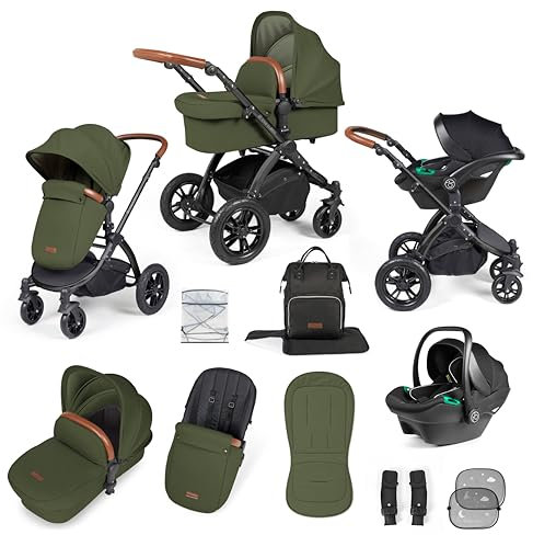Ickle Bubba Stomp Luxe 3-in-1 i-Size Reisesystem mit Stratus Autositz (Black/Woodland/Tan)