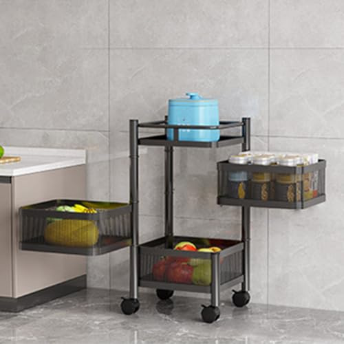 Zstar 3 Ebenen KüChenwagen Auf Rollen, Drehbares GemüSewagen Obstkorb, Metall Servierwagen KüChenregal, Platzsparendes Aufbewahrungswagen für KüChen Badezimmer Wohnzimmer Kinderzimmer (Schwarz)
