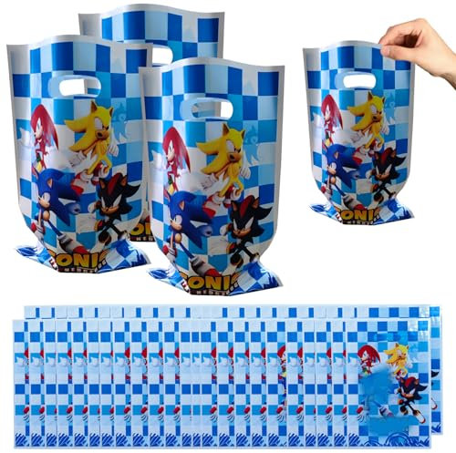 50 Pezzi Sacchettini Compleanno Bambini Sonnic, Sacchetti Regalo, Sacchetto per Caramella,Borsa di Regalo per Feste di Compleanno di Natale, Feste a Tema 25 x 16 cm