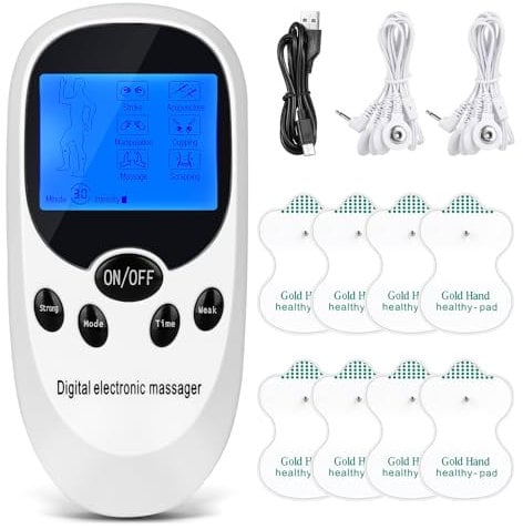 PLLYPE Electroestimulador Muscular, Dispositivos Corriente Estimulación TENS 2 Canales, TENS Electroestimulador Digital, 6 modos y 8 electrodos, para el desarrollo muscular, alivio del dolor
