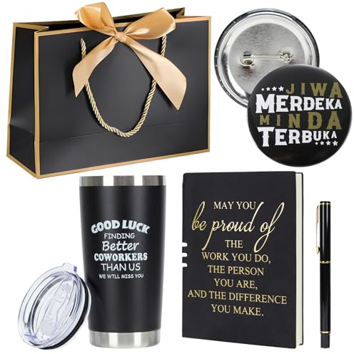 New Job and Leaving Presents for Colleagues Bundle of Water Bottle, Pen Pack, Notebook and Card - Funny Leaving Gifts for Men/Women - Good Luck in Your New Job - Sorry Your Leaving