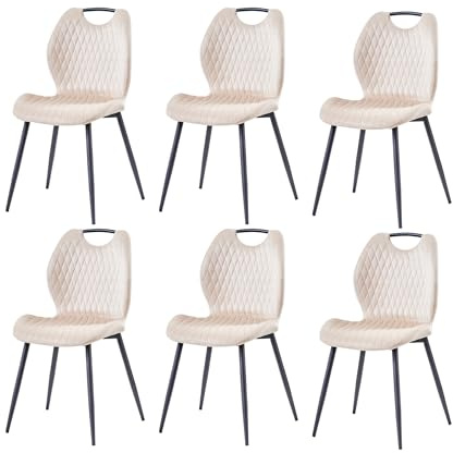 JZGORC Esszimmerstühle, 6er-Set, Küchenstühle, Polsterstühle, Wohnzimmerstühle, Stoffrückenlehnen und Metallbeine, geeignet für Esszimmer, Küchen und Wohnzimmer,Beige