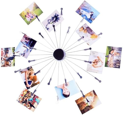 Pewihyer Hanging Photo Display Wall Décor Magnetic Collage Board Clip Photo Holder Wall Picture Holder with 24 Clips for Hanging Prints, Instax, Polaroid, Holiday Cards, Artwork
