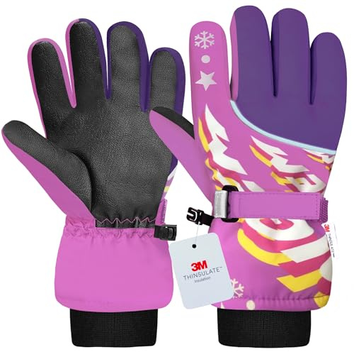 Origem Kids Waterproof Winter Ski Thermal Gloves - 3M Thinsulate Insulated Boys Girls Snow Gloves with 5-Finger Touch Screen Reflective Anti-Slip for 4-22 Years Children Snowboarding Skiing Hiking