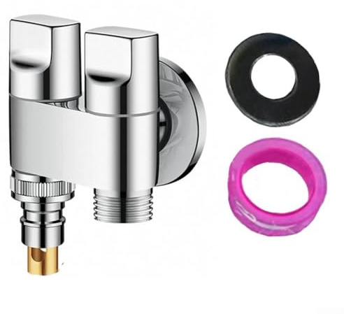 HOHOVYVY Wasserhahn Waschmaschine,2-Wege Eckventil G1/2 Doppelanschluss Aus Edelstahl Mit Automatischer Wasserstopp-Funktion Für Waschmaschine Und Toilette(Silver)