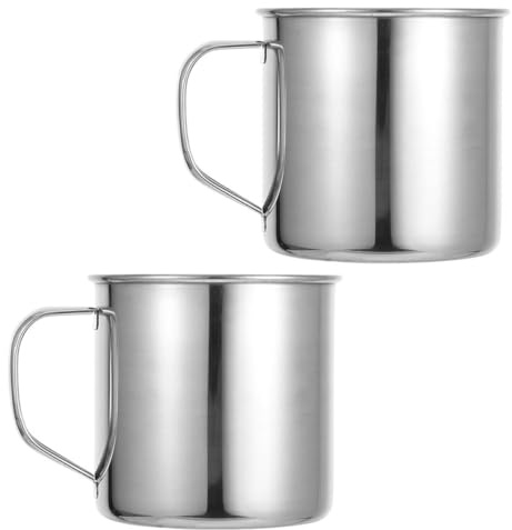 YARNOW Lot 2 Tasses à Café en Acier Inoxydable 304 avec Poignée, Diamètre 8 Cm, Mug Léger pour Randonnée et Camping, Tasse Extérieure Polyvalente pour Boissons Chaudes et Froides