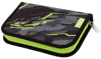 Schulmäppchen ausklappbar Herlitz Wild Panther - 2 Klappen, Mit 31 Elementen, Organizer, Schwarz Limette (14x20,3x3,5 cm)