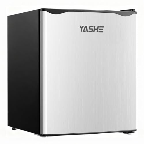 YASHE 52L Mini Fridge with Freezer, Table Top Fridge, Single Door Compact Refrigerator, Adjustable Thermostat, Large Capacity, Reversible Door Swing, Refrigerator for Bedrooms, Offices, Dorms, Silver