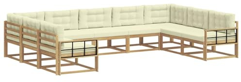 vidaXL Outdoor-Sofagarnitur mit Kissen 9 pcs Weiß und Creme, Zeitgemäße Gartenmöbel, modernes Sofa-Set, gemütliche Lounge für den Pool, Sitzgruppe für den Garten