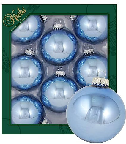 Krebs Glas Lauscha - Weihnachtsdekoration/Christbaumschmuck aus Glas - Unifarbende Kugeln Alpenglanz - Menge: 8 Stück - Farbe: Gletscherblau - Größe: ca. 7 cm