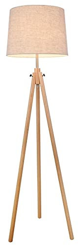 Casa Padrino Stehleuchte Braun/Beige Ø 44 x H. 161,5 cm - Moderne Stehlampe mit hölzernem Stativ und Baumwoll Lampenschirm