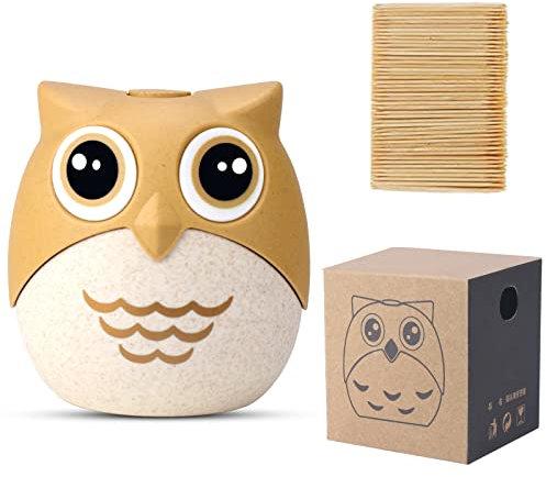 Awsaccy - Simpatico dispenser per stuzzicadenti con 100 stuzzicadenti in bambù naturale, portatile, divertente, decorativo, in plastica, per cucina, ristorante, feste, auto, idea regalo unica (gufo)