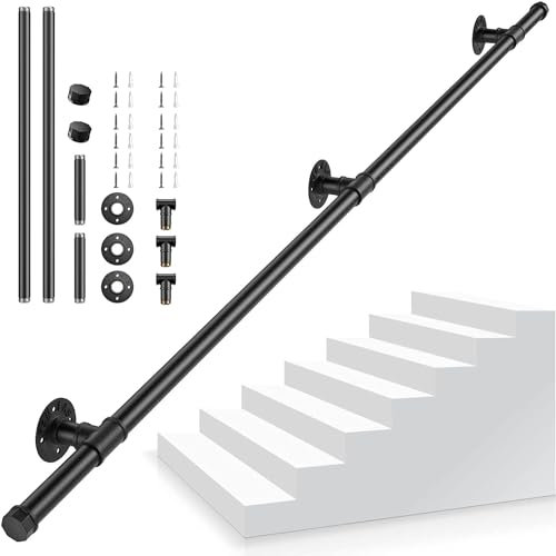 PaNt Pasamanos para Escalera Negro Barandilla Escalera Estilo Industrial Profesional, Tubería de Pasamanos y Antideslizante Hierro Forjado para Interiores y Exteriores pared Loft Ancianos (1.5m)