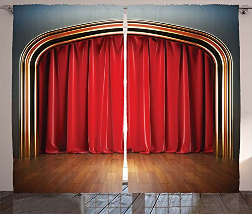 ABAKUHAUS Theater Rustikaler Vorhang, Bühne mit Classic-Vorhänge, Wohnzimmer Universalband Gardinen mit Schlaufen und Haken, 280 x 175 cm, Rot und Braun