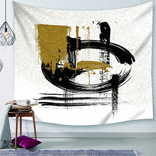 EHOMERY Wandbehang Om 3D Wandschmuck Gold Minimalistische Geometrische Kunst Wandteppich Für Garten Wandtuch Lang Deko Groß Schlafzimmer Wohnzimmer Wanddekoration 138X100 Inches