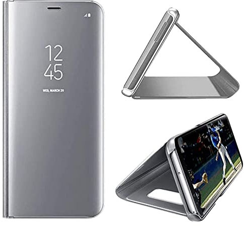 KBIKO-zxl Kompatibel mit Samsung Galaxy Note 10 Plus Hülle, Spiegel Design Bookstyle Make-up Clear View Fenster Ständer Schutzhülle Flip Cover für Samsung Note 10 Plus Spiegel Silber QH