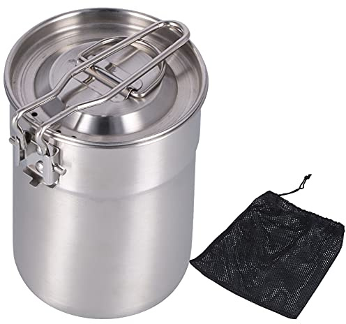 Beufee Stainless Steel Camping Pot, 1l Outdoor Coffee Maker Cup | French Press Coffee Maker Camping Cooking Pot Stainless Steel Camping Water Kettle with Foldable Handle Lid for Hiking