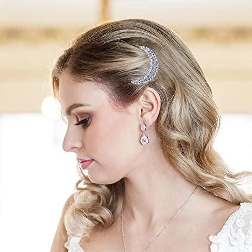Wendalern Kristall Mond Haarnadeln - Silberne Halbmond-Haarnadeln - Hochzeit Haarspangen - Vintage Haarschmuck für Frauen und Mädchen - 1 Stück, 5.6 cm x 1.5 cm
