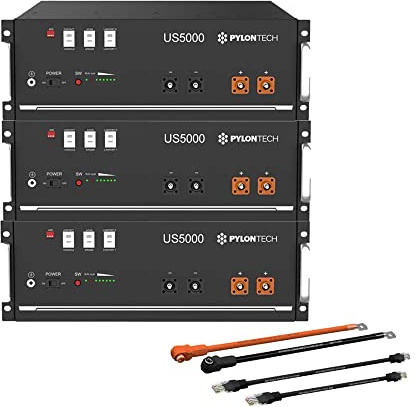 Pylontech 3X US5000 LiFePO4 Batterie 14,4kWh mit Wechselrichter-Anschlusskabelset, 015655-010
