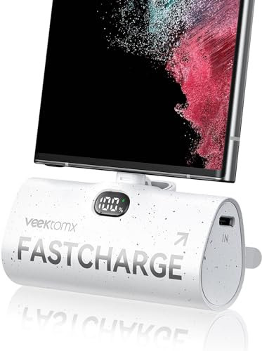 Mini USB C Power Bank 5000mAh, 20W PD & QC 18W Portable Powerbank, VEEKTOMX Small Portable Charger, Type C Mini External Battery Pack Compatible with Samsung, Oculus Quest and More, White