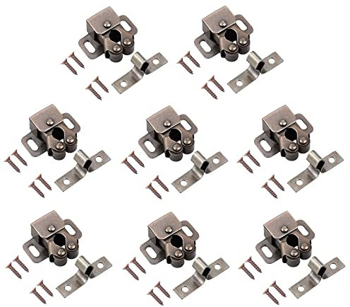 TERF® Heavy Duty Double Roller Catch Latch Bronzed Furniture Lock Including Fixing Screw for Cabinet Kitchen Bathroom Cupboards Wardrobes Drawer Door - Pack of 8
