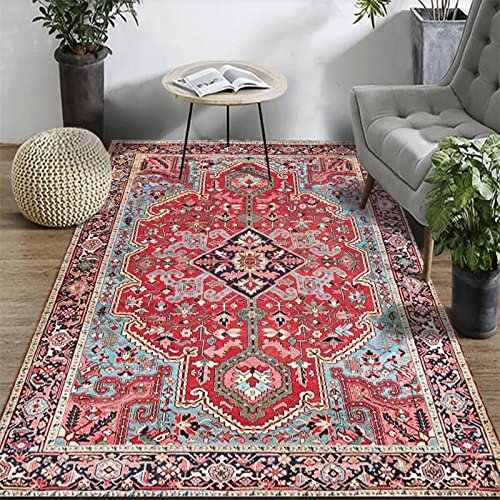 SXGCH Orientteppiche Läufer Teppiche Böhmischer roter europäischer Stil Waschbarer Anti-Rutsch-Teppich für Zimmer Schlafzimmer Küche 110×160CM(3ft8 x5ft3)
