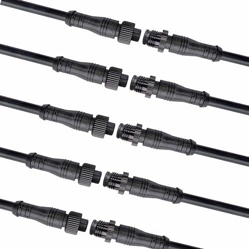 WOODGUILIN 2 Polig Wasserdicht Anschlüsse Stecker, LED Steckverbinder Male Female Plug mit Mutter,18AWG 20CM IP68 Verlängerungskabel für Auto,LKW,Boot,Outdoor LED Lichtleisten.(5 Pairs,2 Pin 18AWG)