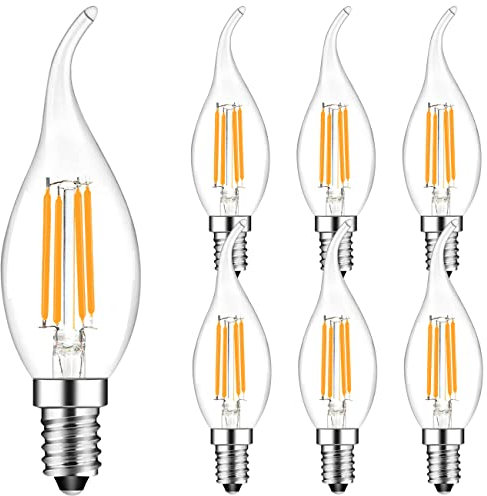 Suncan E14 LED Kerzen-Windstoß Glühlampe, 4W Warmweiß, Entspricht 30-Watt Kerzenbirnen, 2700 Kelvin, Nicht Dimmbar, Klar, 6 Stück