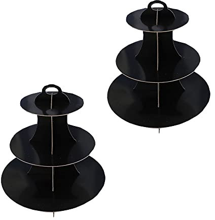 ANMEISH 2 Pack 3 Tier Cardboard Cake Stand, Three Tiered Paper Afternoon Tea Stands color Disposable Cupcake Holder Round Dessert Stands for Party Wedding Birthday Baby Shower Anniversary Black