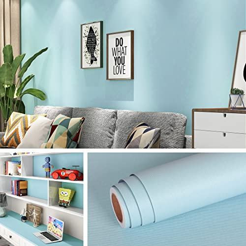 Livelynine Duck Egg Blue Wallpaper 40x500cm, 2m² Coverage, Self-Adhesive, Washable, Removable, Matt Finish, Ideal for Bedroom, Living Room, Furniture & More
