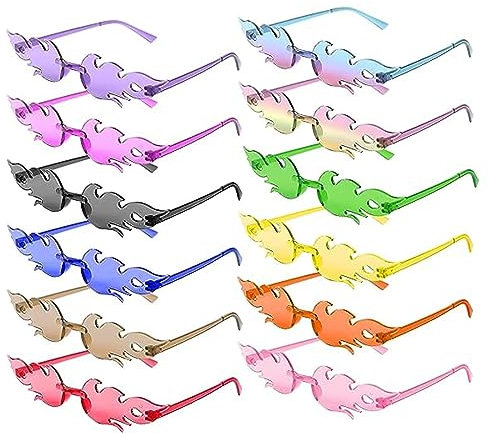 Wohlstand Flammen Sonnenbrille, 12 Stück Flammen Brillen Randlose Bunte Brillen Flammen Flammenform Sonnenbrille,Flammenform Sonnenbrille Brillen,für Maskerade Party Dekoration