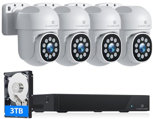 CAMCAMP 5MP Caméra de Surveillance Extérieure, Kit Vidéo Surveillance avec 8CH 500Go NVR et 4 Caméras IP PoE Filaire 5MP, Suivi Auto, Audio Bidirectionnel, Vision Nocturne Colorée, Étanche IP66