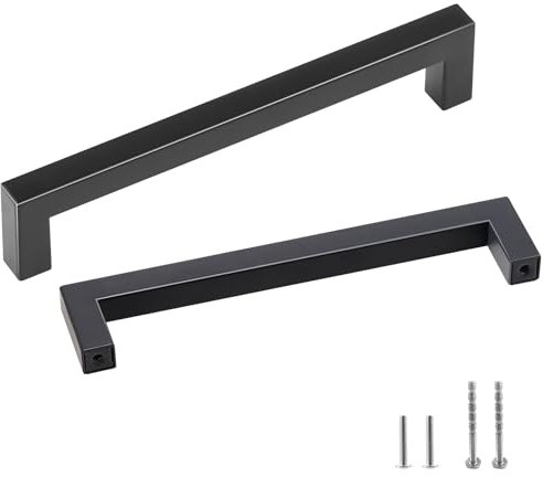 VEVOR Tiradores para Muebles de Cocina, 30 Piezas, Tiradores para Puertas de Gabinetes de Acero Inoxidable, Espacio entre Orificios Centrales 128 mm, Tiradores Cuadrados para Cocina, Baño, Negro Mate