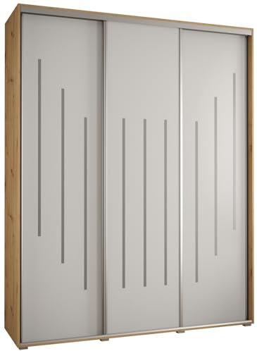 MEBLE KRYSPOL Davos 8 190 Schrank mit DREI Schiebetüren für Schlafzimmer - Moderner Aufbewahrungsschrank mit Kleiderstange und Regalen - 235,2x190x60 cm - Artisan Weiß Silber