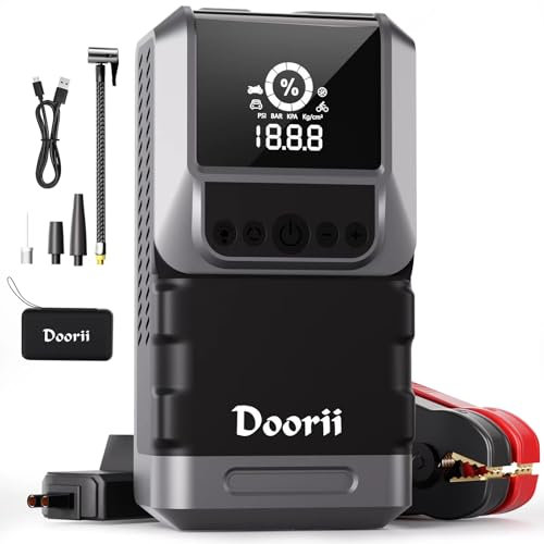 Avviatore Batteria Auto con Compressore 150PSI 4000A Portatile Avviatore Emergenza per Moto Motori a Benzina Fino a 7.0L Ges o 5.5L Diesel, Starter Batteria Portatile Jump Start con LED/LCD (L)