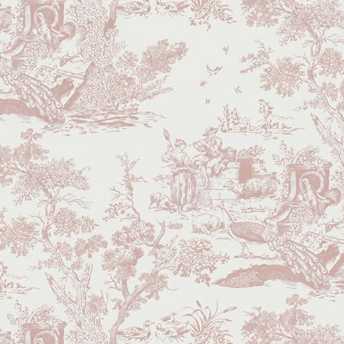Yomshi Pink Self Adhesive Wallpaper Tree and Animal Sticky Back Plastic Roll Vintage Garden Style Contact Paper Removable Furniture Stickers for Bedroom Living Room Cabinets 41cm×3m
