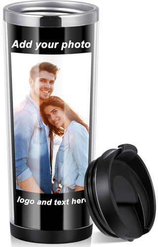 Lallisa 1 Pc Photo Travel Mug with Picture Customized Tumblers 12 oz Personalized Photo Stainless Steel Tumbler Insert Double Wall Mugs Insulated Travel Mug for Wedding Christmas Birthday DIY Gifts